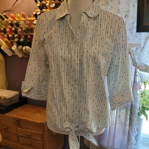 Navy Striped Button-Down Women's Shirt